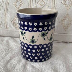 Boleslaweic Polish Pottery Floral Ceramic Utensil Holder Handmade Utensil Crock